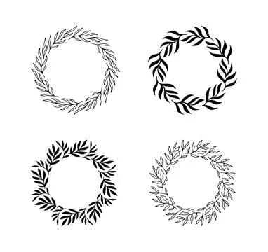 Set of hand drawn round spring wreaths isolated. Collection doodle floral frames Illustrazione stock