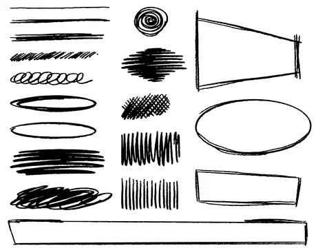 Set of hand drawn scribble characters isolated on white. Doodle style sketc.. Illustrazione stock