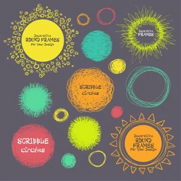 Set of hand-drawn scribble circles and decorative frames for you. Vector Illustrazione stock