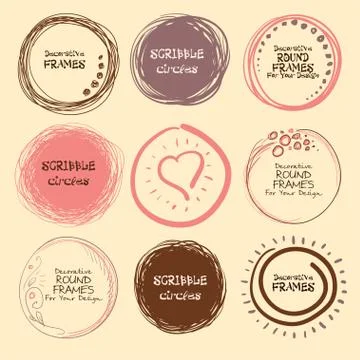 Set of hand drawn scribble circles and decorative frames for your design. Vec イラスト素材