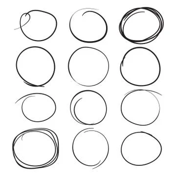 Set of the hand drawn scribble circles. Vector element. Illustration on white Illustrazione stock