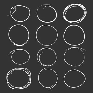 Set of the hand drawn scribble circles. Vector element. Illustration on black Stock Illustration