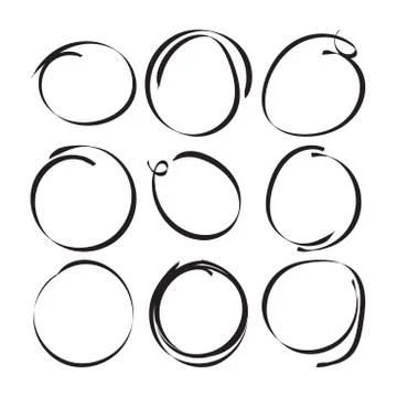 Set of the hand drawn scribble circles. Vector element. Illustration on white Stock Illustration
