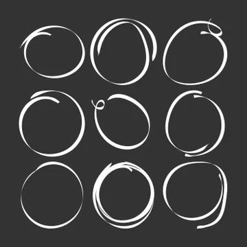Set of the hand drawn scribble circles. Vector element. Illustration on black Stock Illustration