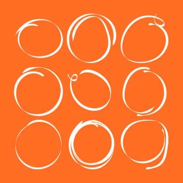 Set of the hand drawn scribble circles. Vector element. Illustration on orang Illustrazione stock