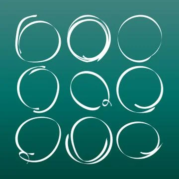 Set of the hand drawn scribble circles. Vector element. Illustration on green Illustrazione stock