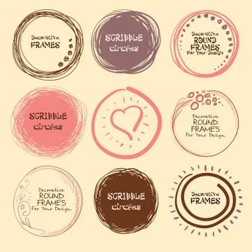 Set of hand drawn scribble circles and decorative frames for your design. Stock Illustration