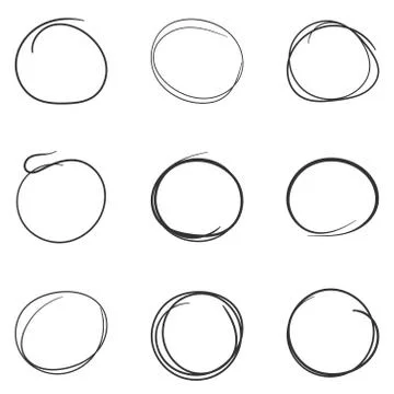 Set of the hand drawn scribble circles line sketch. Vector circular scribble  Ilustración de archivo
