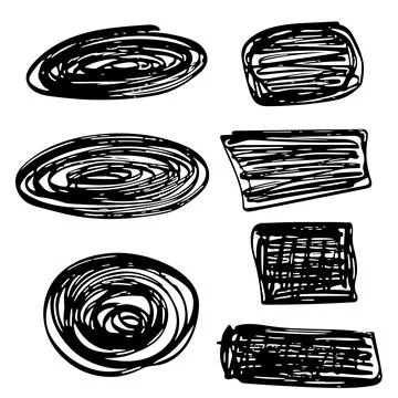 Set of Hand drawn scribble circles and different shapes , vector logo design Stock Illustration