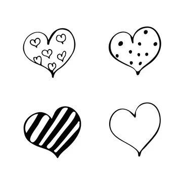Set of hand drawn scribble hearts isolated on white background. Doodle Stock Illustration