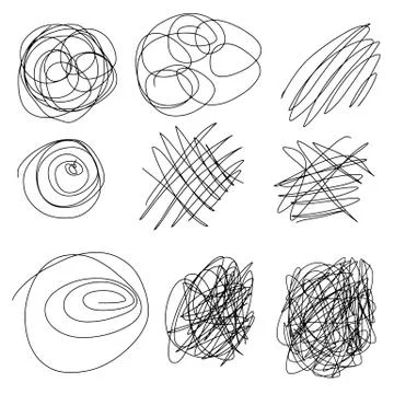 Set of hand drawn scribble line shapes. Vector illustration Stock Illustration