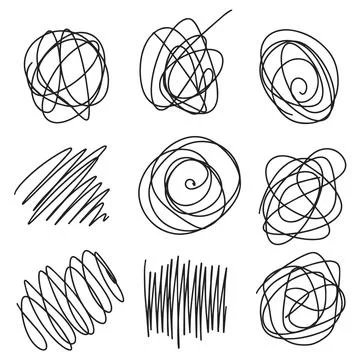 Set of hand drawn scribble line shapes. Vector illustration Stock Illustration
