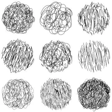 Set hand drawn scribble shapes, vector round Doodle pen drawn for exquisite Stock Illustration