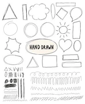 Set of hand drawn scribble symbols isolated on white. Doodle style sketched Stock Illustration