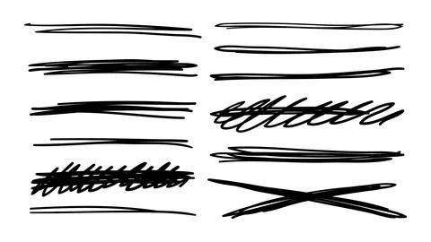 Set of hand drawn scribbles, strikethroughs, underlines with marker, pen, pencil Illustrazione stock