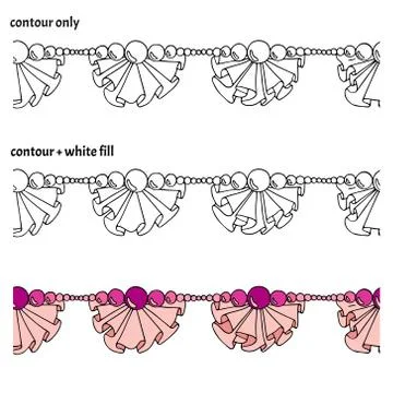 Set of hand drawn seamless border with ruffles, frills, pearls and beads Stock Illustration