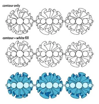 Set of hand drawn seamless border with ruffles, flowers, ruches and beads Stock Illustration