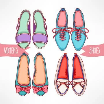 Set with hand-drawn shoes Ilustración de archivo