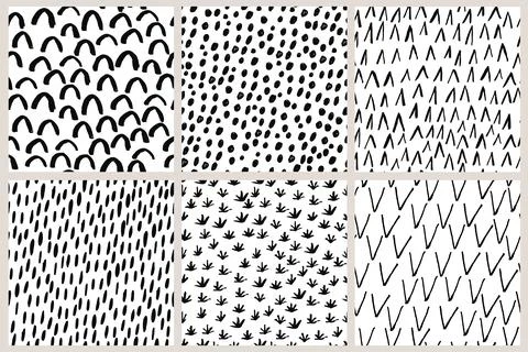A set of hand drawn simple abstract seamless patterns. Stock Illustration