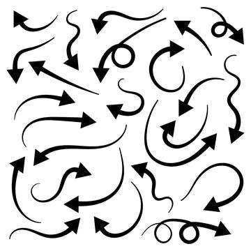 Set of Hand-Drawn Sketch Arrow Vector Icons. Stock Illustration