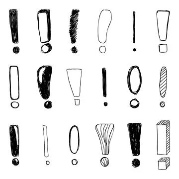 Set of hand drawn Sketch exclamation marks. Vector illustration Stock Illustration