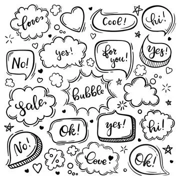 Set of hand drawn sketch Speach bubbles. Vector illustration 스톡 일러스트