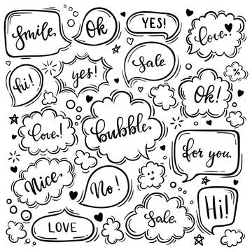 Set of hand drawn sketch Speach bubbles. Vector illustration 스톡 일러스트