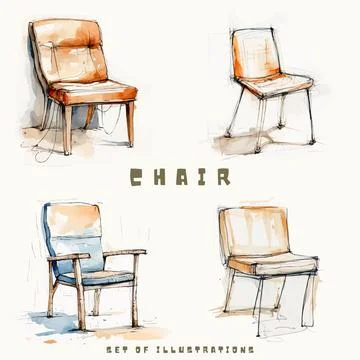 Set of hand drawn sketch style chairs. Vector illustration for your design Stock Illustration