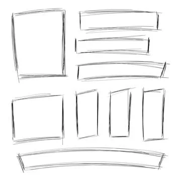 Set of hand drawn sketched square frames isolated Stock Illustration