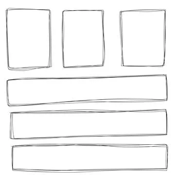 Set of hand drawn sketched square frames isolated Illustrazione stock