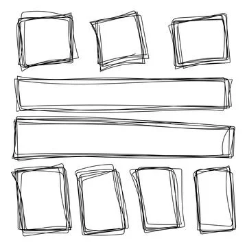 Set of hand drawn sketched square frames isolated Stock Illustration