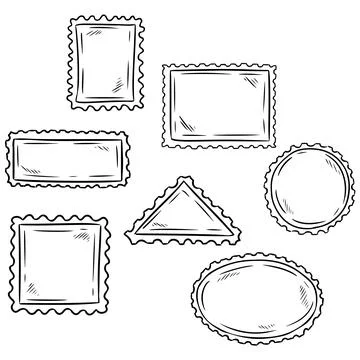Set of hand drawn sketchy post stamp symbols. Postcard. Vector illustration. Stock Illustration