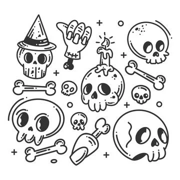 Set of hand drawn skulls collection Stock-Illustration