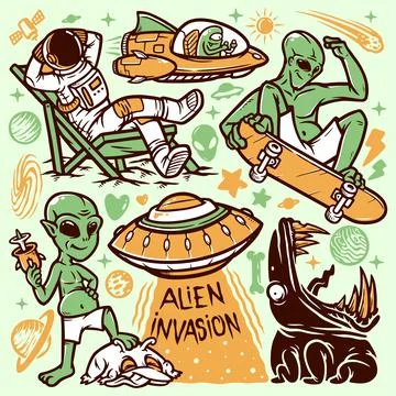 Set of hand drawn space elements イラスト素材