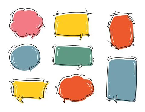 Set of hand drawn speech bubble in monoline and colorful shades Stock Illustration