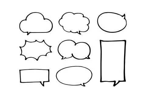 Set of hand drawn speech bubbles. Vector illustration. Stock-Illustration