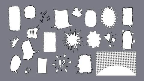 Set of hand drawn speech bubbles and design elements for manga/comics Stock Illustration