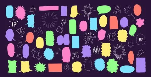 Set of hand drawn speech bubbles with elements of emotion expression Illustrazione stock