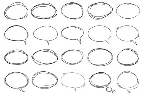 Set of hand drawn speech ovals. Communication speech balloons. Vector illus.. Stock Illustration