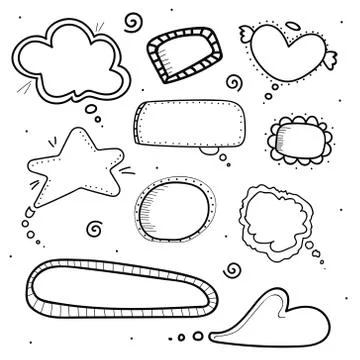 Set of hand drawn speech thought bubbles. Isolated elements on white backgrou Stock Illustration