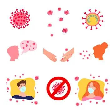 Set of hand drawn spreading coronavirus infection bacterias vector illustration Stock Illustration