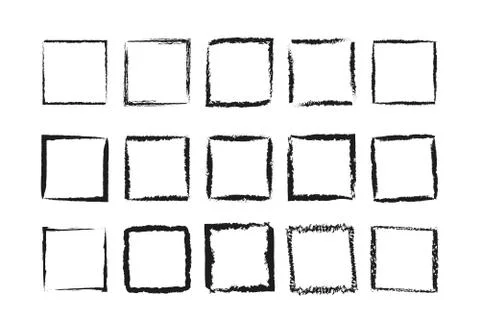 Set of hand-drawn square frames with place for text. isolated on a white back Stock Illustration