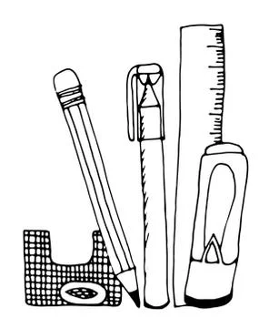 A set of hand-drawn stationery. Vector doodle isolated on white background. Stock Illustration