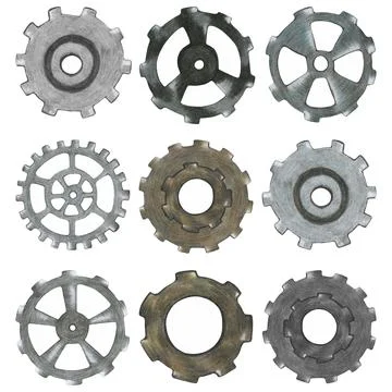 Set of Hand Drawn Steampunk Clock Gear Element. Illustrazione stock