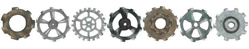 Set of Hand Drawn Steampunk Clock Gear Element. Illustrazione stock