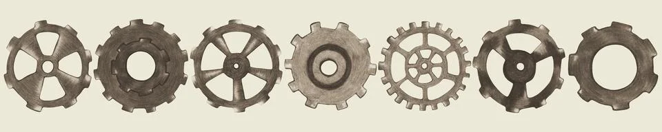 Set of Hand Drawn Steampunk Clock Gear Element. Stock Illustration