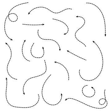 Set of hand drawn stroke dotted doodle arrows in doodle style. Vector illustr Stock Illustration