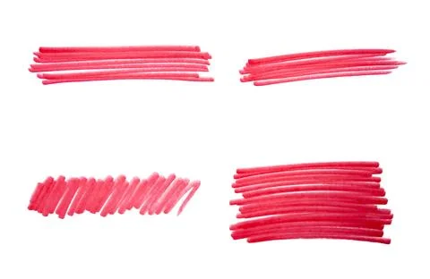 Set of hand drawn strokes highlighter on white background. Red scribble drawn Stock Illustration