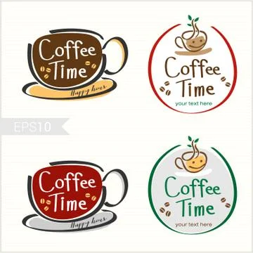 Set of hand drawn style coffee badge label logo design Stock Illustration