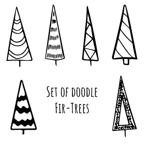 Set of Hand drawn stylized christmas trees in doodle style. Stock vector Stock-Illustration